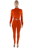 Red Sexy Solid Patchwork Half A Turtleneck Long Sleeve Two Pieces