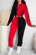 Red Casual Solid Hollowed Out Patchwork Pocket O Neck Long Sleeve Two Pieces