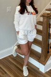 White Fashion Casual Print Basic O Neck Long Sleeve Two Pieces