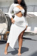 White Fashion Sexy Solid Hollowed Out Slit O Neck Long Sleeve Dresses