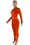 Red Sexy Solid Patchwork Half A Turtleneck Long Sleeve Two Pieces