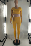 Yellow Sexy Casual Solid Backless O Neck Long Sleeve Two Pieces