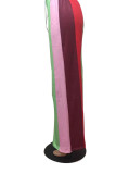 Red Casual Striped Print Patchwork Straight High Waist Straight Full Print Bottoms