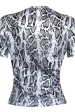 Yellow Sexy Animal Print Patchwork O Neck T-Shirts