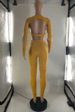 Yellow Sexy Casual Solid Backless O Neck Long Sleeve Two Pieces