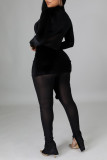 Black Pre-sale Fashion Sexy Patchwork Solid See-through Half A Turtleneck Skinny Jumpsuits