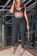 Black Fashion Sexy Print Patchwork Backless Spaghetti Strap Sleeveless Two Pieces