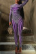 Purple Sexy Striped Print Patchwork O Neck Long Sleeve Two Pieces