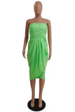 Green Fashion Sexy Solid Backless Strapless Irregular Dress