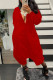Red Casual Solid Patchwork Buckle V Neck Loose Jumpsuits