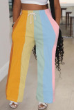 Red Casual Striped Print Patchwork Straight High Waist Straight Full Print Bottoms