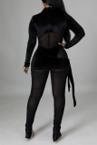 Black Pre-sale Fashion Sexy Patchwork Solid See-through Half A Turtleneck Skinny Jumpsuits