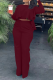 Burgundy Casual Solid Flounce O Neck Long Sleeve Two Pieces