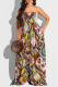 Multicolor Fashion Sexy Print Backless Strapless Regular Jumpsuits