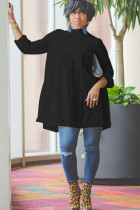 Black Sexy Cap Sleeve Long Sleeves O neck A-Line Knee-Length Solid Draped Patchwork Club Dresses