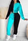 Red Casual Solid Hollowed Out Patchwork Pocket O Neck Long Sleeve Two Pieces