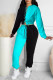 Light Blue Casual Solid Hollowed Out Patchwork Pocket O Neck Long Sleeve Two Pieces