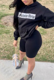 Black Fashion Casual Print Basic Hooded Collar Tops