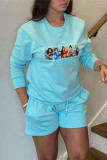 White Fashion Casual Print Basic O Neck Long Sleeve Two Pieces