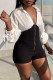 Black Casual Solid Patchwork Zipper V Neck Straight Rompers