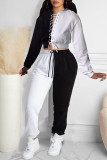 Red Casual Solid Hollowed Out Patchwork Pocket O Neck Long Sleeve Two Pieces