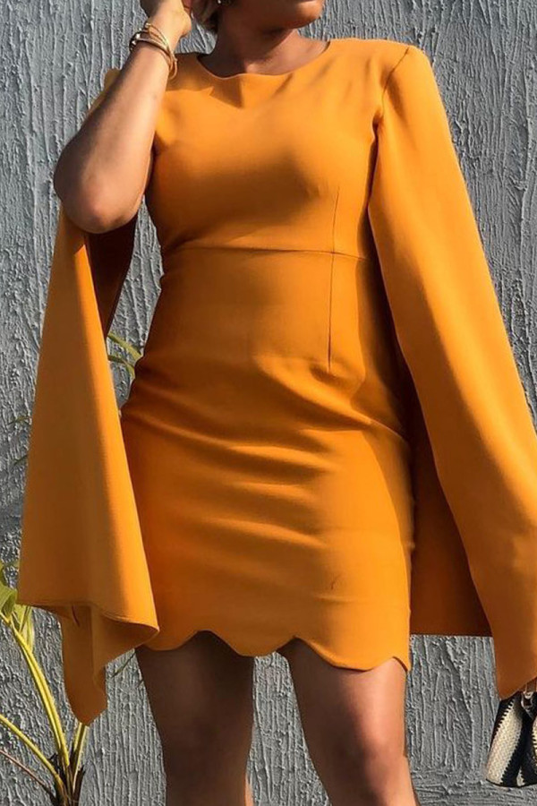 Yellow Fashion Sexy Solid Patchwork O Neck Pencil Dresses
