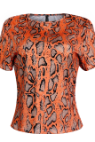 Yellow Sexy Animal Print Patchwork O Neck T-Shirts