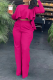 Rose Red Casual Solid Flounce O Neck Long Sleeve Two Pieces