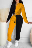 Red Casual Solid Hollowed Out Patchwork Pocket O Neck Long Sleeve Two Pieces