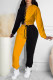 Dark Yellow Casual Solid Hollowed Out Patchwork Pocket O Neck Long Sleeve Two Pieces