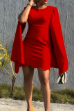 Red Fashion Sexy Solid Patchwork O Neck Pencil Dresses