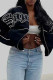 Black Fashion Casual Letter Print Cardigan Zipper Collar Outerwear