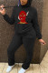 Black Fashion Casual Print Basic Hooded Collar Long Sleeve Two Pieces