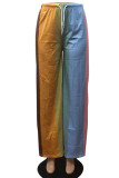 Red Casual Striped Print Patchwork Straight High Waist Straight Full Print Bottoms