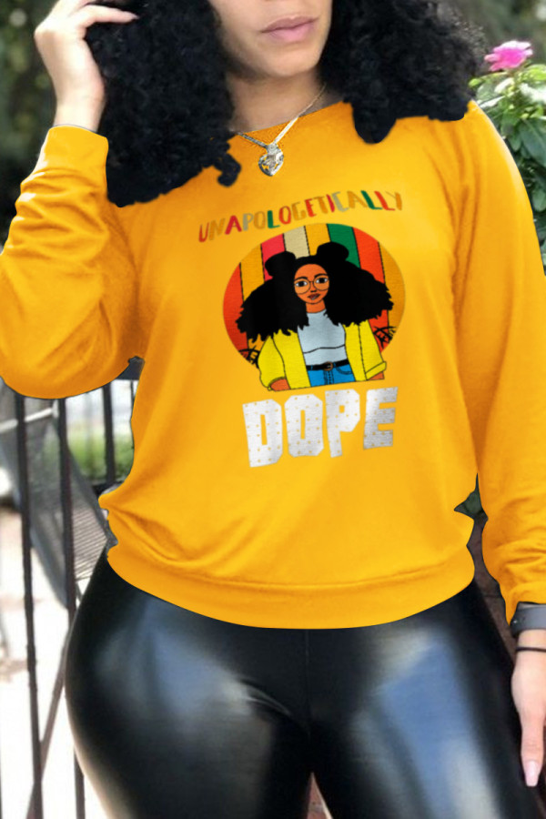 Yellow Street Sportswear Print Patchwork O Neck Tops
