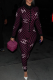 Pink Sexy Print Patchwork Zipper Collar Skinny Jumpsuits