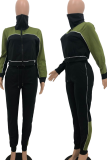 Pink Casual Solid Patchwork Zipper Collar Long Sleeve Two Pieces