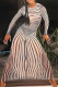 Black White Sexy Striped Print Patchwork See-through O Neck One Step Skirt Dresses