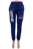 Blue Fashion Casual Print Basic Regular High Waist Trousers