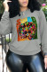 Grey Casual Street Print Patchwork O Neck Tops