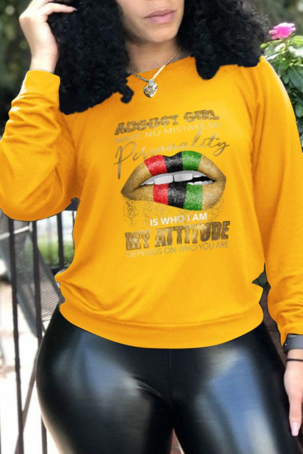 Yellow Street Sportswear Print Patchwork O Neck Tops