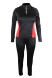 Red Fashion Casual Solid Split Joint Zipper Collar Long Sleeve Two Pieces