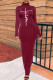 Burgundy Fashion Casual Print Basic Turtleneck Long Sleeve Dresses