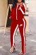 Red Fashion Casual Print Patchwork Slit Zipper Collar Long Sleeve Two Pieces