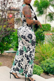Turquoise Sexy Print Patchwork V Neck Vest Dress Dresses