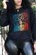 Black Casual Print Patchwork O Neck Tops