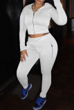 Grey Casual Solid Patchwork Zipper Hooded Collar Long Sleeve Two Pieces