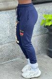 Blue Fashion Casual Print Basic Regular High Waist Trousers