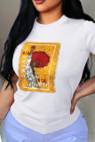 Red Fashion Street Print Patchwork O Neck T-Shirts