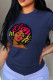 Navy Blue Street Print Patchwork O Neck T-Shirts